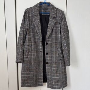 Suzy Shier Black and Gray Plaid Trench Coat